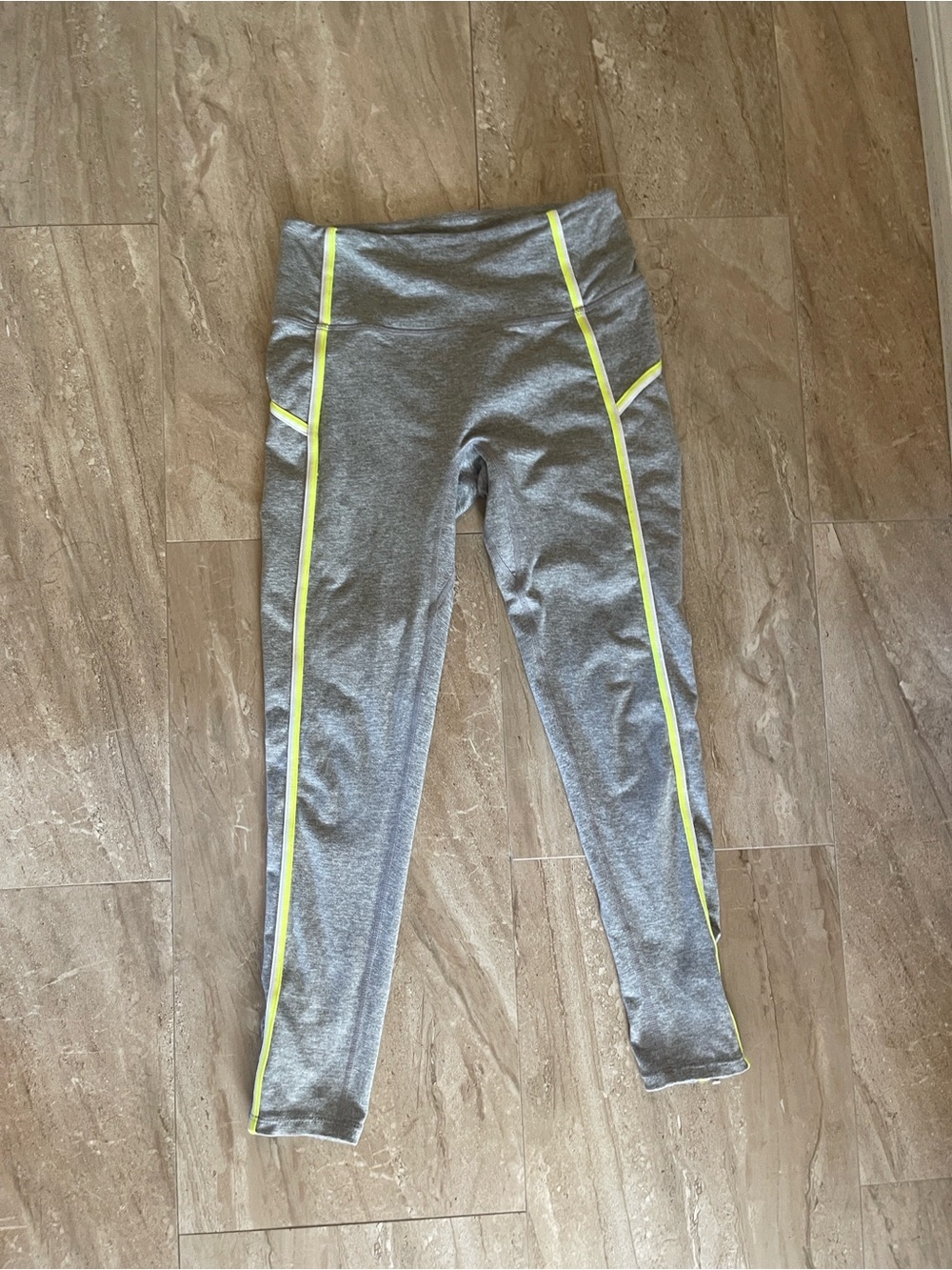 FP Movement by Free People Gray Leggings with Neon Yellow Trim